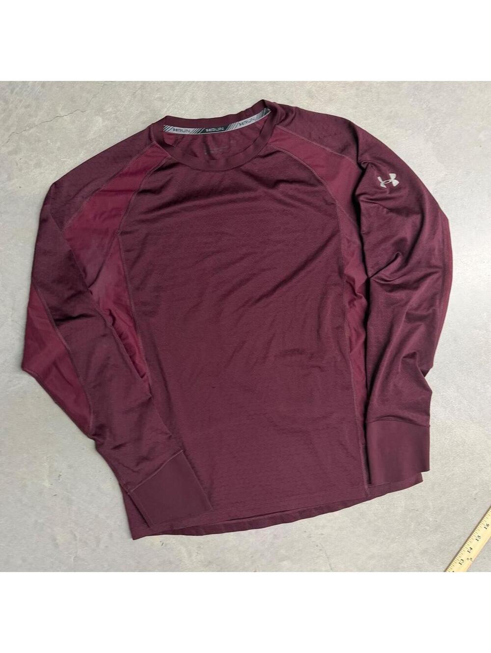 Under Armour UA Run Men’s Large Long Sleeve Running Shirt Burgundy Thumbholes